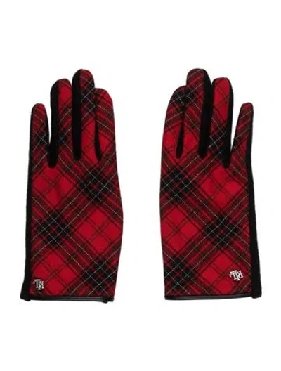Pre-owned Ralph Lauren Red Pattern With Crystal Embellished Logo Winter Gloves In Black
