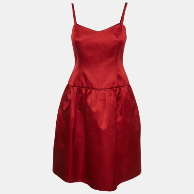 Pre-owned Ralph Lauren Red Satin Silk Short Sleeveless Dress M