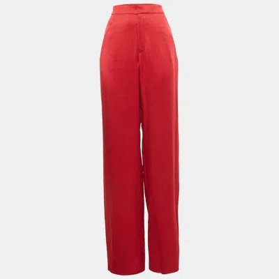 Pre-owned Ralph Lauren Red Satin Wide-leg Trousers S
