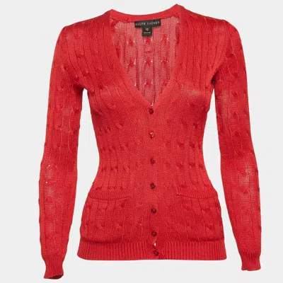 Ralph Lauren Red Silk Knit Buttoned Cardigan
