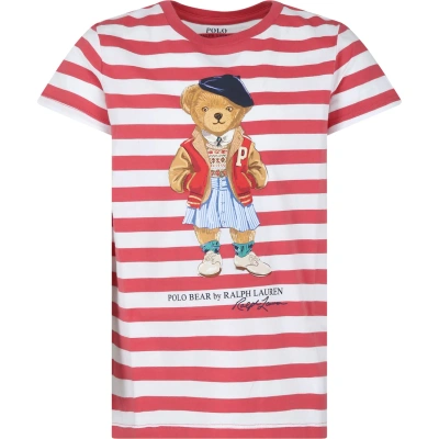 Ralph Lauren Kids' Red T-shirt For Girl With Polo Bear