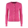 RALPH LAUREN RALPH LAUREN REGATTA PINK COTTON BRAIDED CREW NECK CARDIGAN