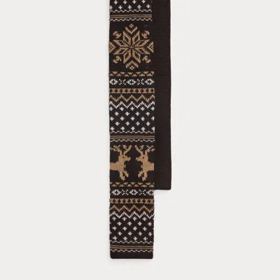 Ralph Lauren Reindeer Knit Wool Tie In Brown
