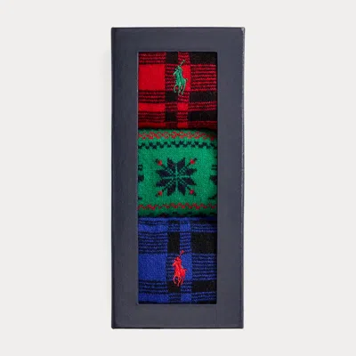 Ralph Lauren Reindeer Wool-blend 3-sock Gift Set In Green