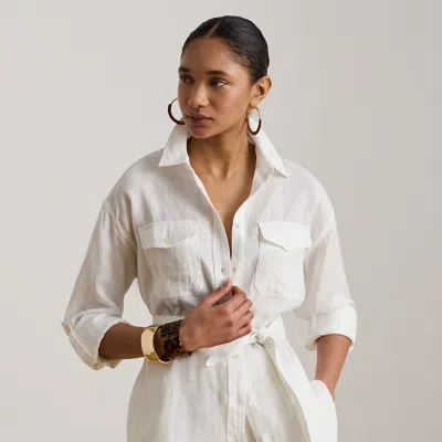 Ralph Lauren Relaxed Fit Belted Linen Shirt In White