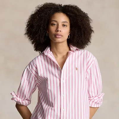 Ralph Lauren Relaxed Fit Cotton Oxford Shirt In A White/beach Pink St