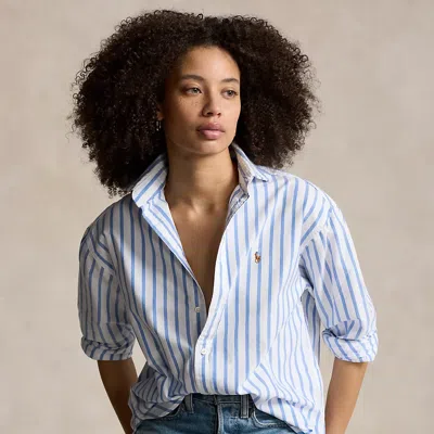 Polo Ralph Lauren Relaxed Fit Cotton Oxford Shirt In B White/lake Blue Str