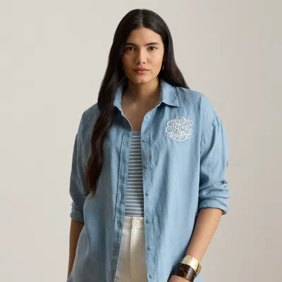 Ralph Lauren Relaxed Fit Eyelet-logo Linen Shirt In Blue Note