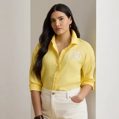 Ralph Lauren Relaxed Fit Eyelet-logo Linen Shirt In Lemon Sorbet In Yellow