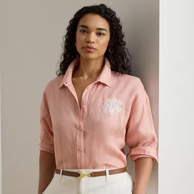 Ralph Lauren Relaxed Fit Eyelet-logo Linen Shirt In Pink Rhodonite