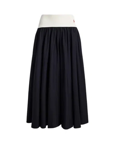 Ralph Lauren Relaxed Fit Flared Skirt With Elastic Waistband In Black