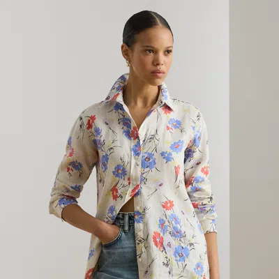 Ralph Lauren Relaxed Fit Floral Linen Shirt In White