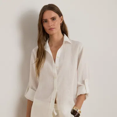 Ralph Lauren Relaxed Fit Linen Roll Tab–sleeve Shirt In White