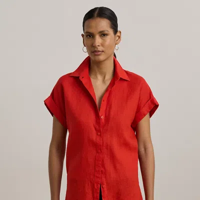 Ralph Lauren Relaxed Fit Linen Short-sleeve Shirt In Red