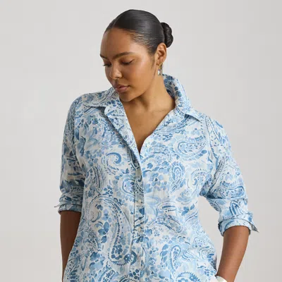 Ralph Lauren Plus Size Relaxed-fit Paisley Linen Shirt In Blue