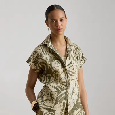Ralph Lauren Womens Printed Point Collar Short Sleeve Shirt In Green