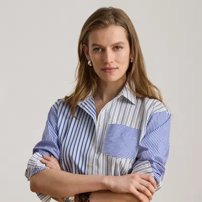 Ralph Lauren Womens Spread Collar Striped Broadcloth Shirt In Blue