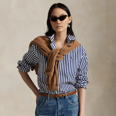 Polo Ralph Lauren Relaxed Fit Striped Cotton Shirt In Fall Royal/ White In Blue