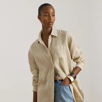 Ralph Lauren Relaxed Fit Striped Linen Shirt In Tan/white In Multi