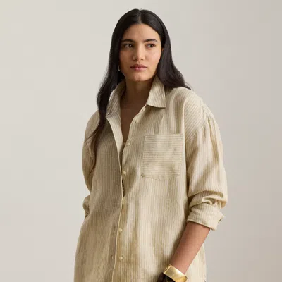 Ralph Lauren Relaxed Fit Striped Linen Shirt In Tan/white In Multi