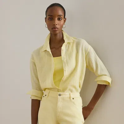 Ralph Lauren Relaxed Fit Striped Linen Shirt In Yellow/white In Multi