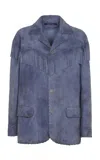 Polo Ralph Lauren Rennie Fringed Suede Jacket In Light Blue