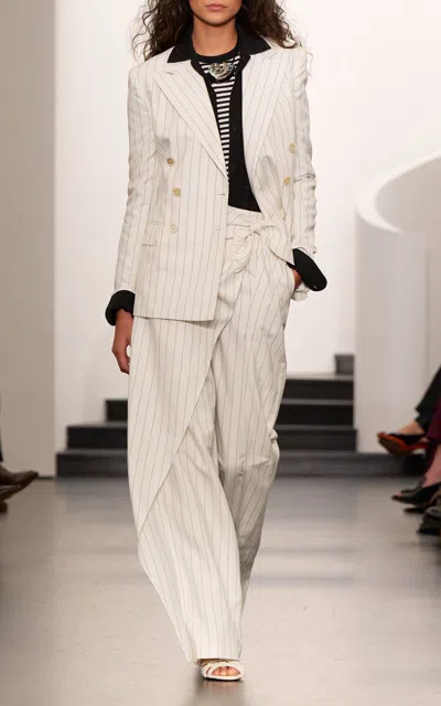 RALPH LAUREN RENNIE WRAP OVERLAY COTTON-BLEND WIDE-LEG PANTS