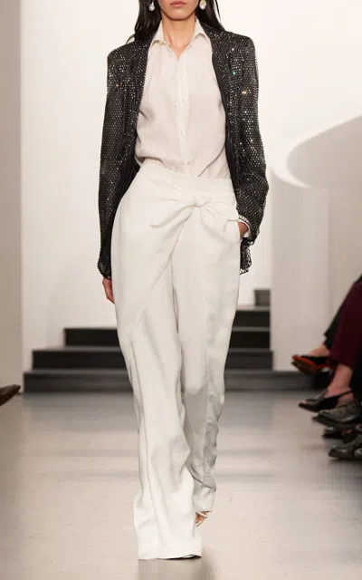 Ralph Lauren Rennie Wrap Overlay Ramie-blend Wide-leg Pants In White