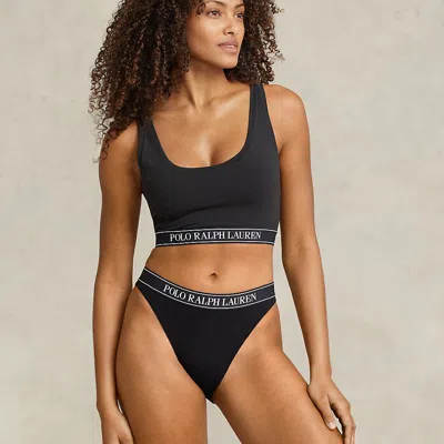Polo Ralph Lauren Repeat-logo Scoop Cropped Tank In Onyx