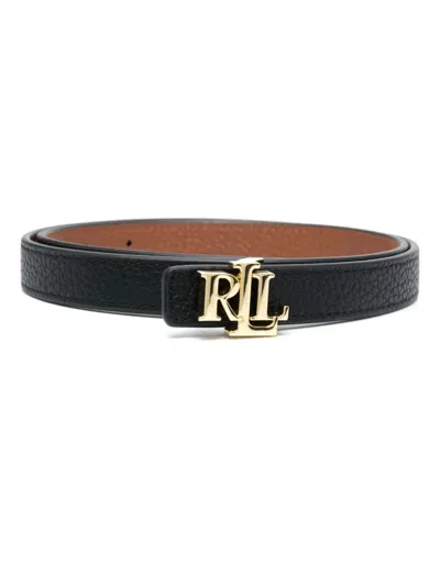 Ralph Lauren Rev Lrl 20 Skinny Belt In Black Lauren Tan