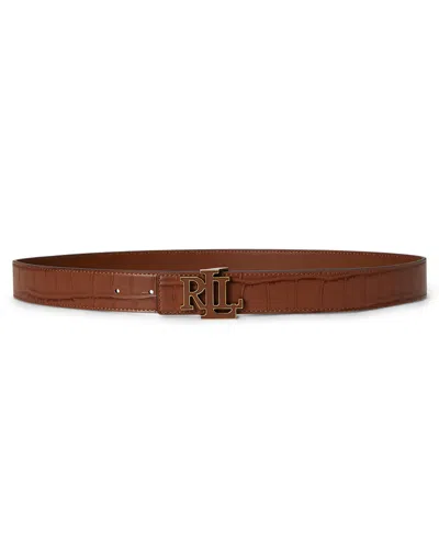 Ralph Lauren Reversible Croc-embossed Leather Belt In Brown