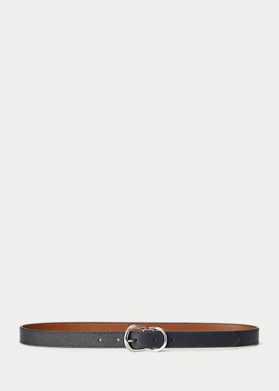 Ralph Lauren Reversible Crosshatch Leather Belt In Black/lauren Tan