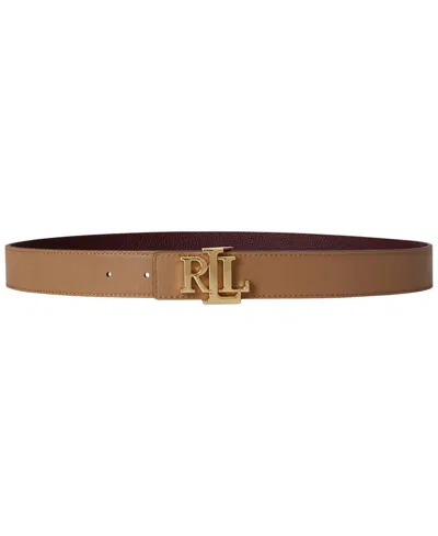 Ralph Lauren Reversible Pebbled Leather Buckle Belt In Dark Garnet,camel