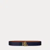 Ralph Lauren Reversible Pebbled Leather Wide Belt In Refined Navy/lauren Tan