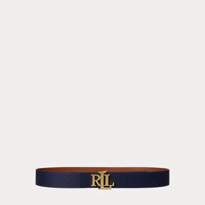 Ralph Lauren Reversible Pebbled Leather Wide Belt In Refined Navy/lauren Tan