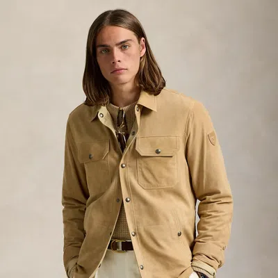 Polo Ralph Lauren Reversible Suede-taffeta Shirt Jacket In Vintage Khaki,dune Tan
