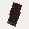 Polo Ralph Lauren Reversible Windowpane Wool-blend Scarf In Dark Brown/ Camel