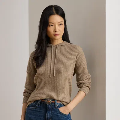 Ralph Lauren Rib-knit Cashmere Sweater Hoodie In Gray