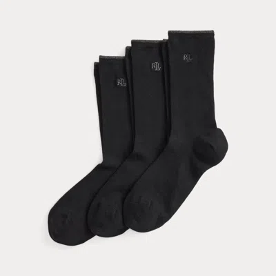 Ralph Lauren Rib-knit Cotton-blend Crew Sock 3-pack In Black