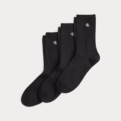 Ralph Lauren Rib-knit Cotton-blend Crew Sock 3-pack In Black