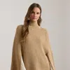 Ralph Lauren Rib-knit Cotton-blend Mockneck Cape In Brown