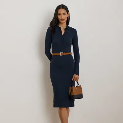 Ralph Lauren Rib-knit Cotton-blend Polo Dress In Blue