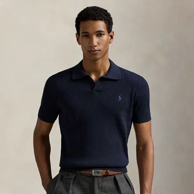 Ralph Lauren Rib-knit Cotton Johnny-collar Sweater In Blue