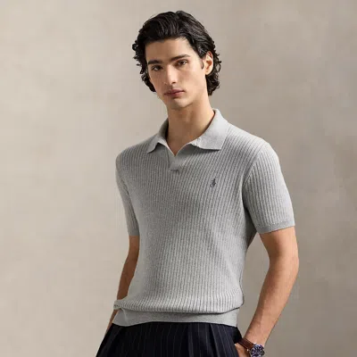 Ralph Lauren Rib-knit Cotton Johnny-collar Sweater In Gray