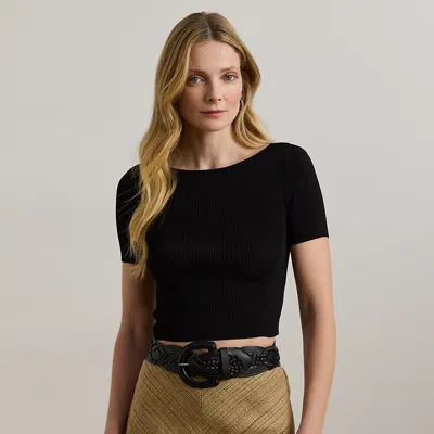 Ralph Lauren Rib-knit Cropped Short-sleeve Sweater In Black