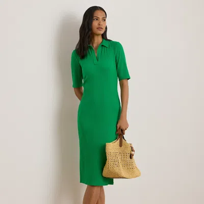 Ralph Lauren Rib-knit Elbow-sleeve Polo Dress In Multi