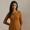 Ralph Lauren Womens Rib Knit Long Sleeve Polo Cardigan Sweater Xs 3x In Brown