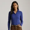 Ralph Lauren Rib-knit Long-sleeve Polo Top In Blue