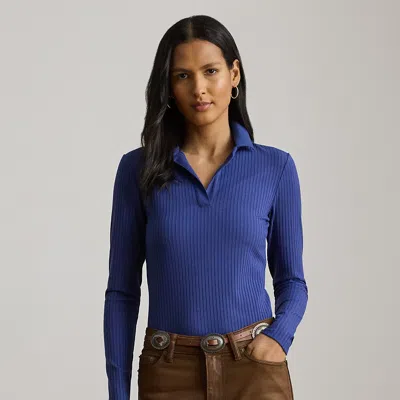RALPH LAUREN RALPH LAUREN RIB-KNIT LONG-SLEEVE POLO TOP