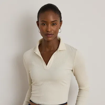 Ralph Lauren Rib-knit Long-sleeve Polo Top In White
